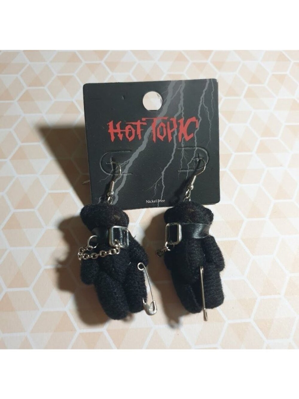 Hot Topic Black Teddy Bear Dangling Earrings Gothic Bondage Fashion Fun Novelty